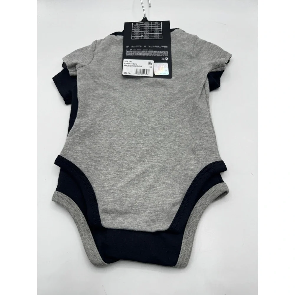 Nike Kids 6/9M Grey/Black Bodysuit NFL Washington Commanders Creeper Set 2 Pack